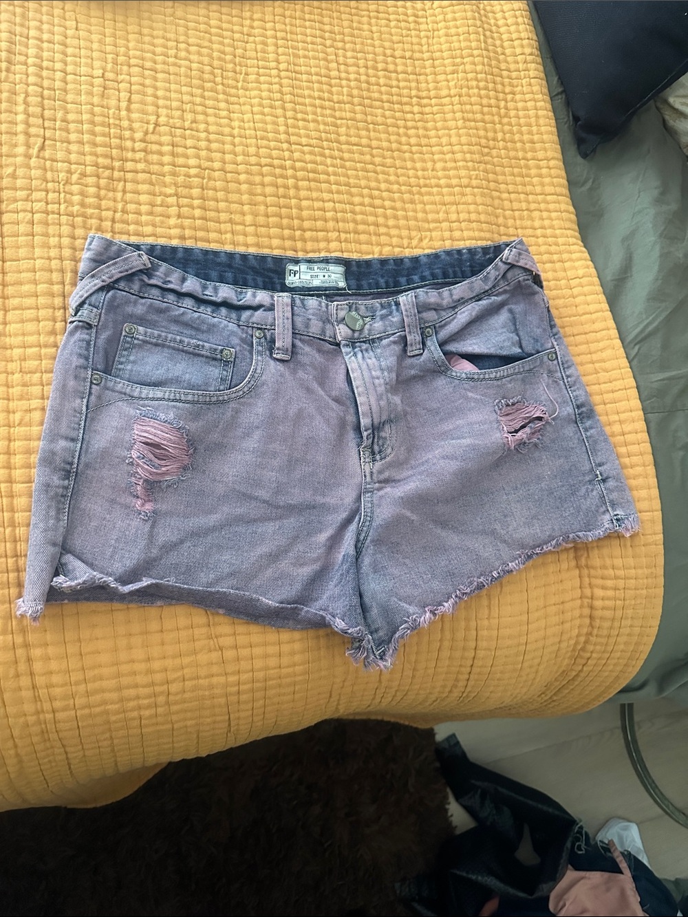 Free People Lavender Distressed Denim Shorts